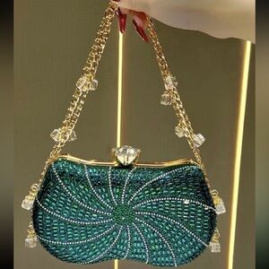 NWT Sparkling Green Rhinestone and Crystal Evening Clutch